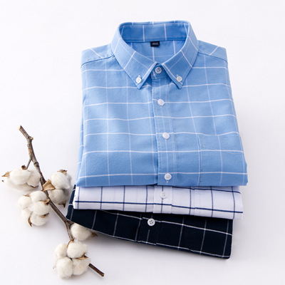 2022 Spring New products man Youth leisure time pure cotton lattice Long sleeve shirt Oxford Plaid Cotton shirt