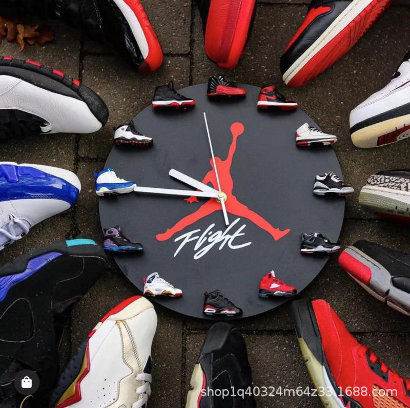 Foreign Trade Specializes in Aj1-12 High-End Gift Box Wooden Clock Basketball 3D Stereo Shoe Mold Wall Clock Black and White Multi-Color Optional