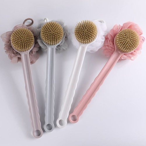 Japanese-style unprinted double-sided bath brush 2-in-1 long-handled soft-bristled bath ball and bath towel wavy handle bath brush