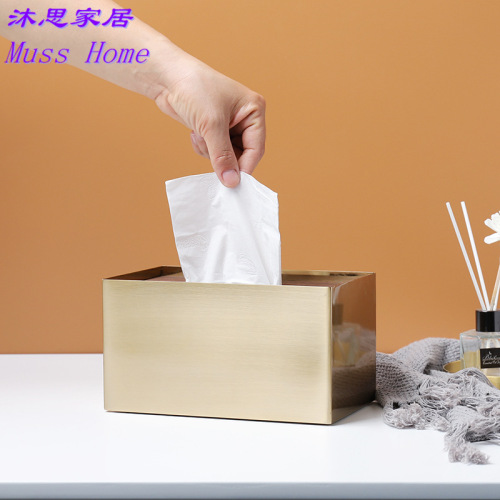 Factory-made, Affordable Luxury Nordic Instagram-Style Brass-Colored Walnut Hotel, Restaurant, Cafe, and Guesthouse Model Room Tissue Box