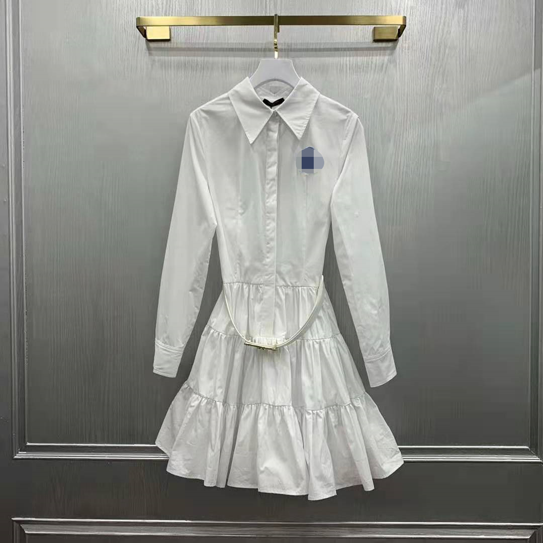 PRETTY21  早春新款收腰纯棉面料下摆压褶蛋糕裙摆设计气质连衣裙