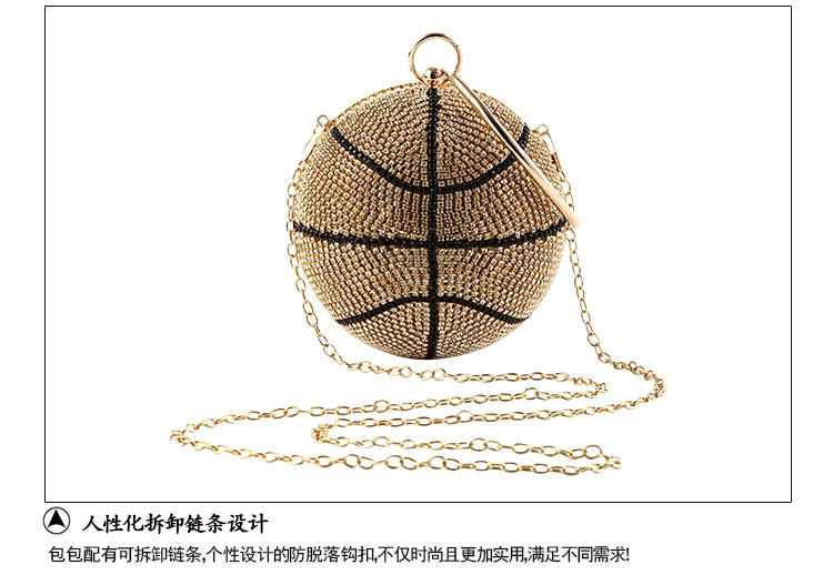 Creative Basketball Dinner Bag Handmade Diamond Evening Bag Spherical Clutch display picture 10