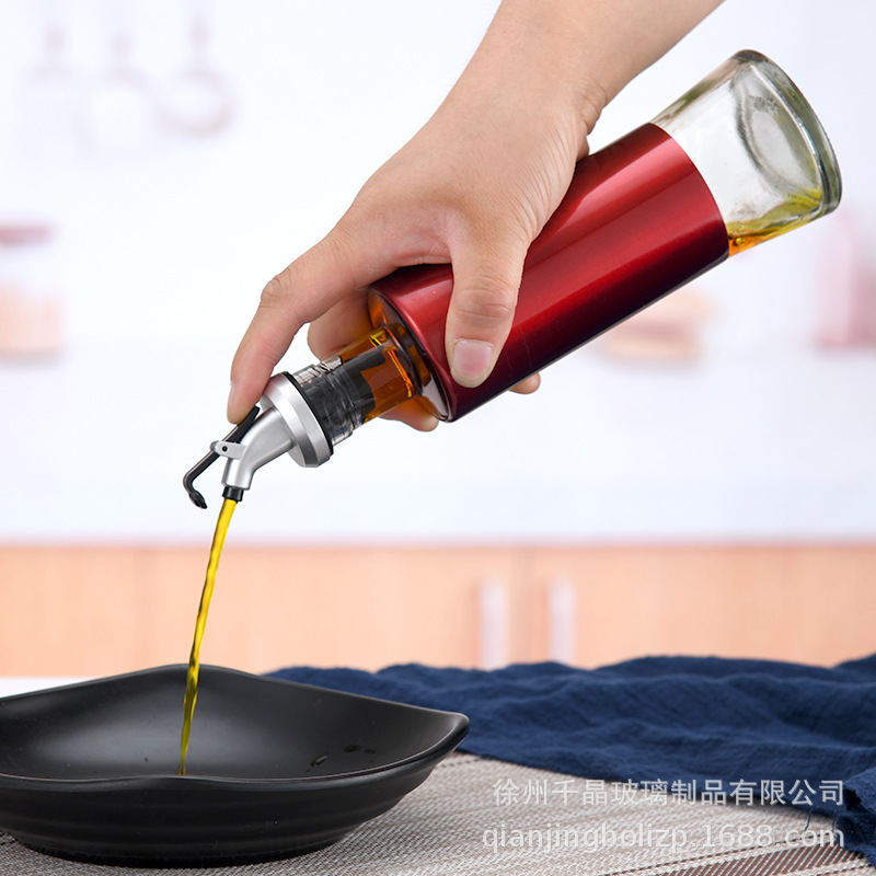 Color al por mayor botella de aceite de acero inoxidable olla de aceite de vidrio salsa de soja vinagre botella de cocina botella de condimento líquido logotipo impreso