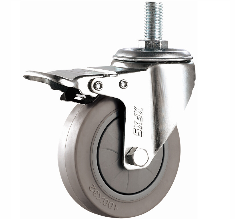 中型单轴TPR丝杆双刹m8m10m12m16m20静音脚轮2.5寸3寸4寸5寸