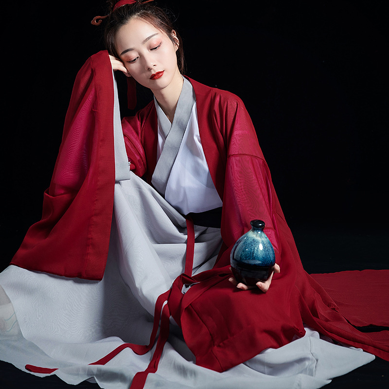 Knight tradition Hanfu adult ancient costume Wei-Jin period Improvement element Big sleeves Ruskirt