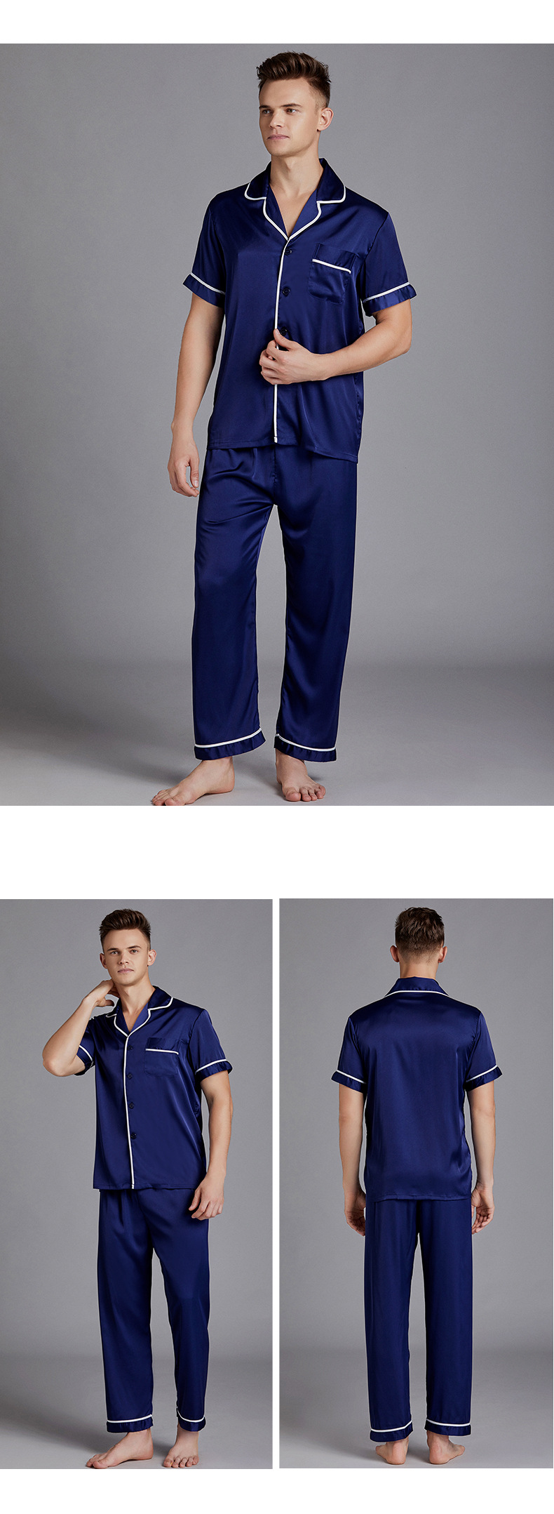 Men's Satin Pajamas Summer Short-sleeved Trousers Suit Thin Men's Home Wea Large Size Wholesale display picture 7