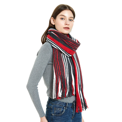 Seasonal warp knitted acrylic bib for men and women striped tassel wool scarf