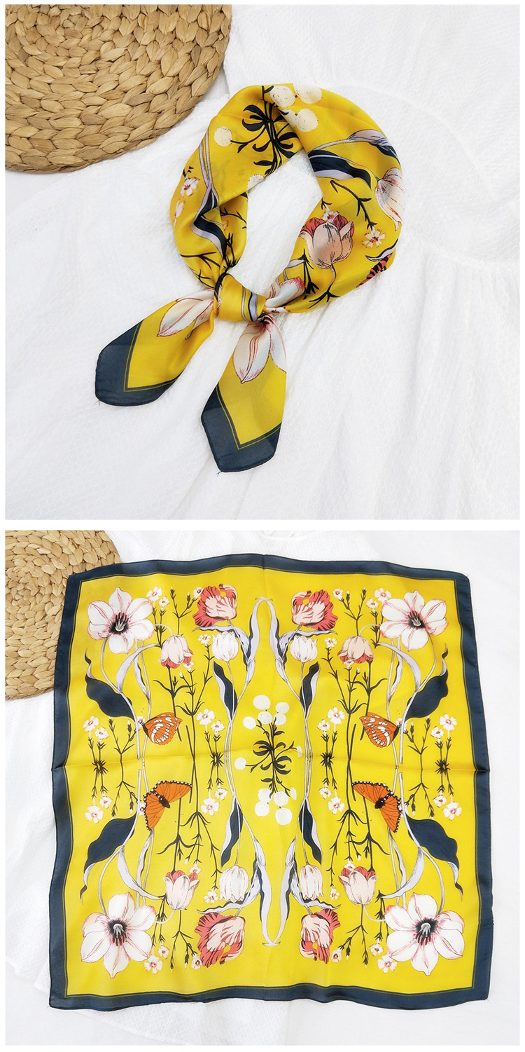 60g Weight Silk Scarf Classification Travel Occasion Silk Material Unisex Gender Printing Design Sweet Style Khaki, Grey, Red, Green, Blue, Yellow, Black Color 70 Small Square Scarf Silk Scarf Women Summer Neck Scarf Neck Protector Korean Thin Scarf 16