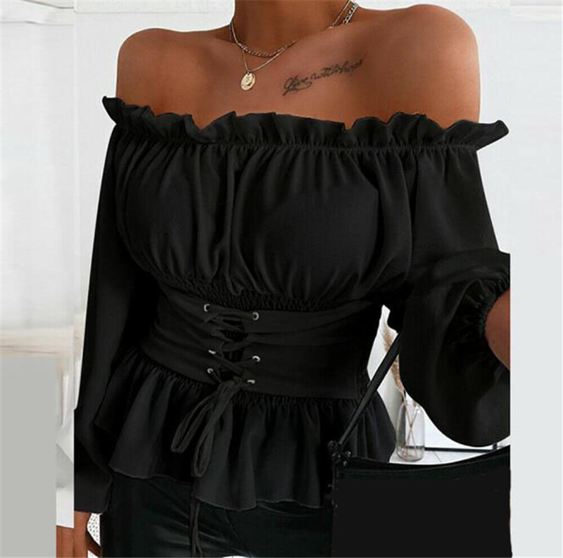 Regular Top Length Blouse Tops Type Wholesale Women's Fashion Solid Color Long Sleeve Blouses