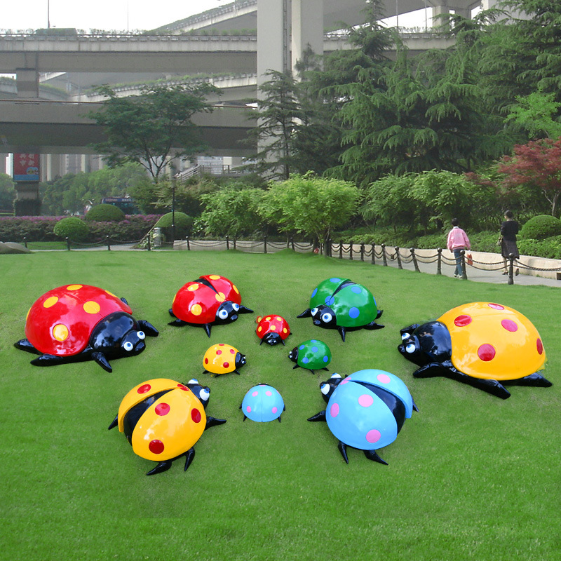 Al Aire Libre flor jardín paisaje simulación mariquita de siete estrellas escultura luminosa Villa patio césped decoración escarabajo adornos