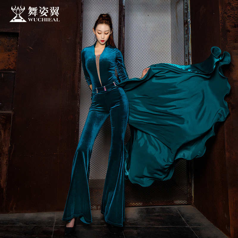 Dancing Wing Etiquette Body Suit Women's 2020 Summer Velvet Dance Show Modern Dance Suit Training Set XT162
