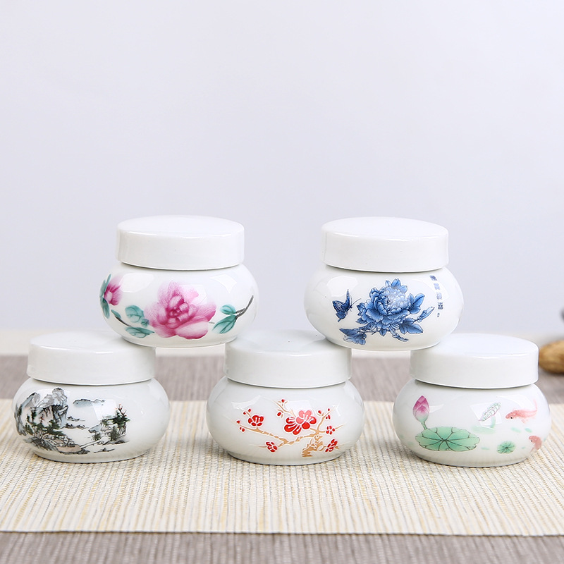 岩山 小号陶瓷蜂蜜茶叶密封储物罐 中药膏方罐螺旋转液体小罐子