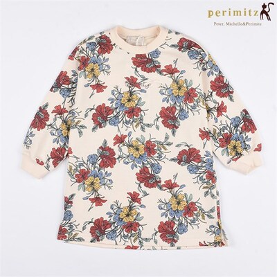秋冬季女童純棉毛圈裙衫 韓國perimitz玫瑰花朵半身裙
