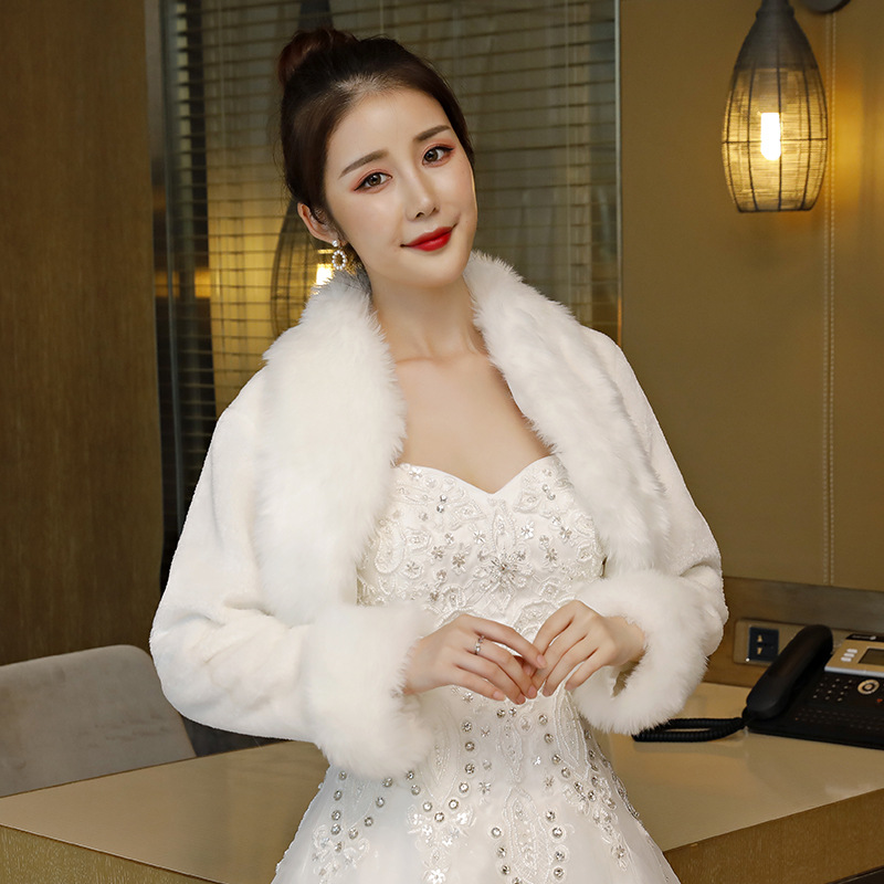 新娘婚纱晚装礼服披肩 冬季保暖长袖毛领棉袄披肩小外套 厂家直供-阿里巴巴