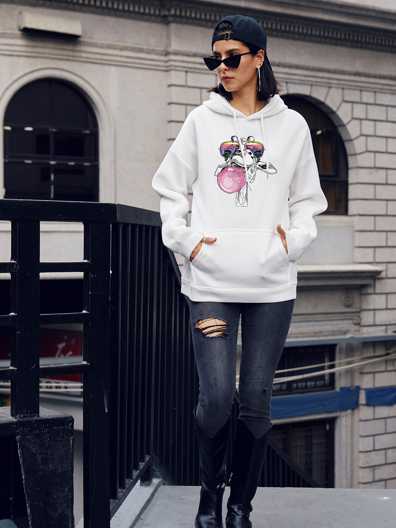 autumn and winter women s cute giraffe street casual hooded sweater NSSN1867