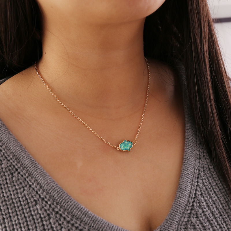 simple semi-precious stone palm pendent necklace