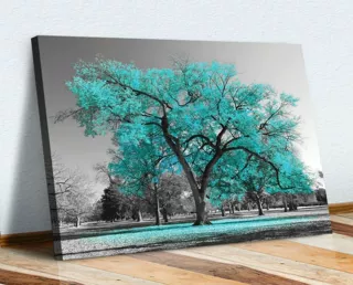 高清现代家居单幅青色大树油画帆布墙画壁画装饰喷绘画跨境货源