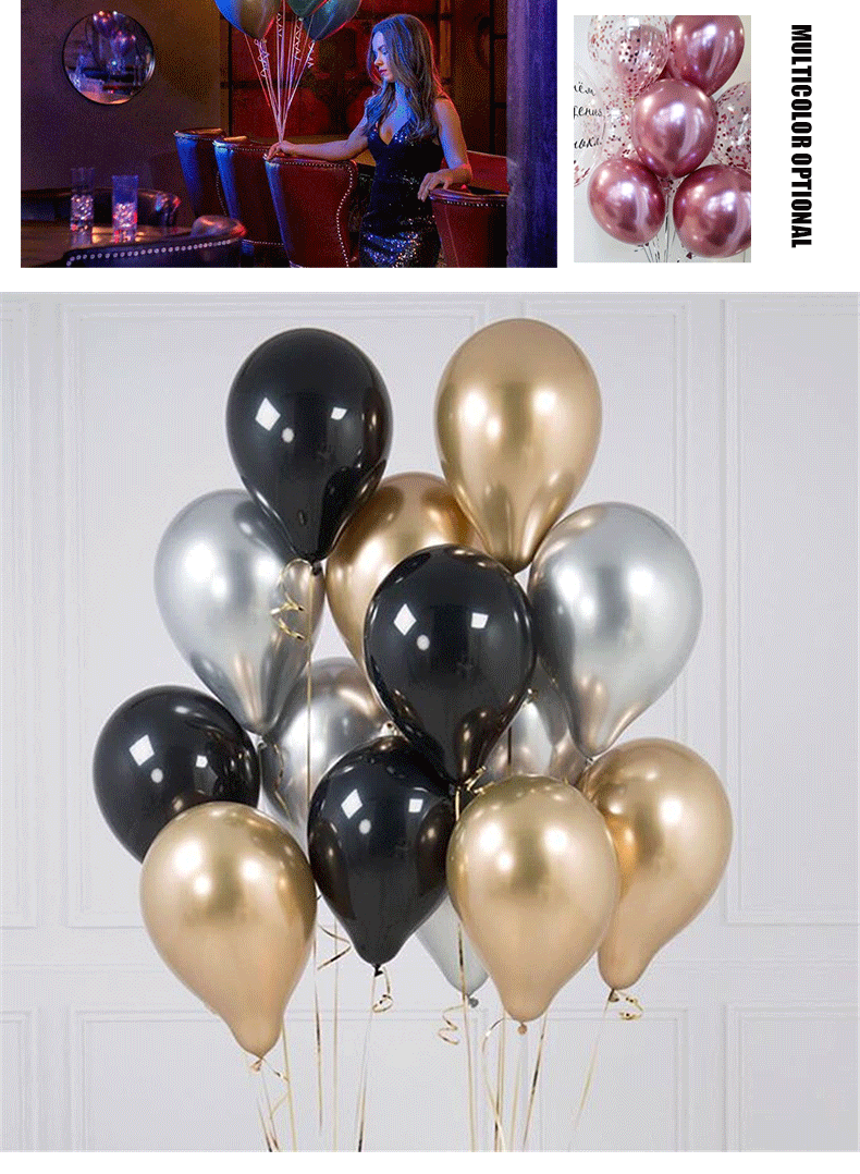 Fashion 12-inch Metal Color Thickened 2.8g Latex Balloon Birthday Wedding Party Layout Metal Chrome Red Balloon display picture 5