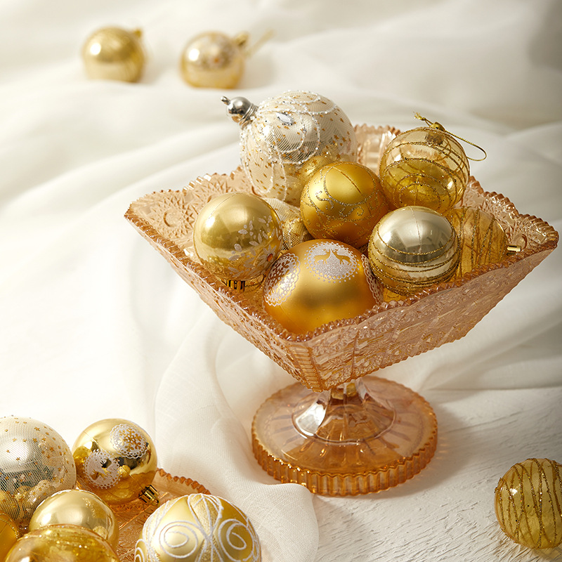 6cm 8cm bola de oro de Navidad bola pintada bola galvanizada dibujada a mano caja de regalo de decoración de Navidad colgante