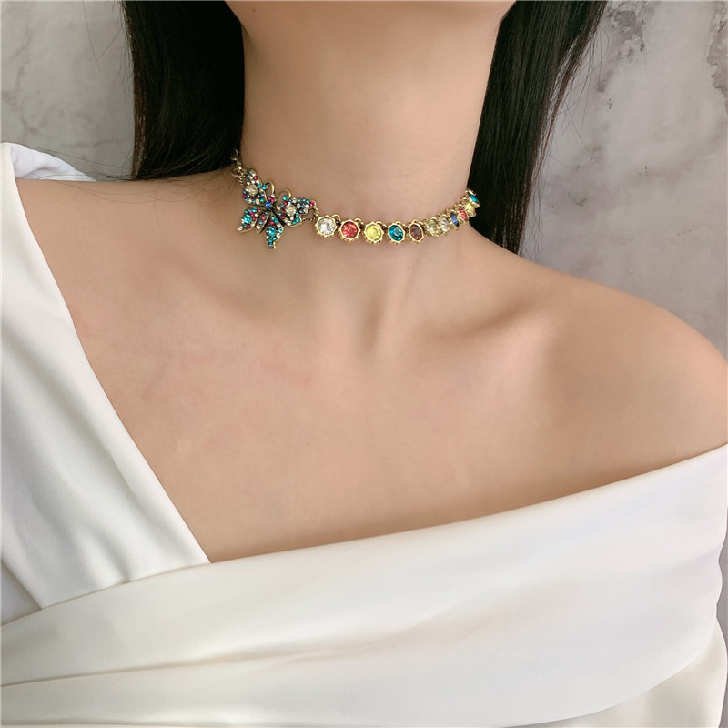 Zircon Diamond Butterfly Necklace Choker Clavicle Chain Bracelet Wholesale Nihaojewelry display picture 8