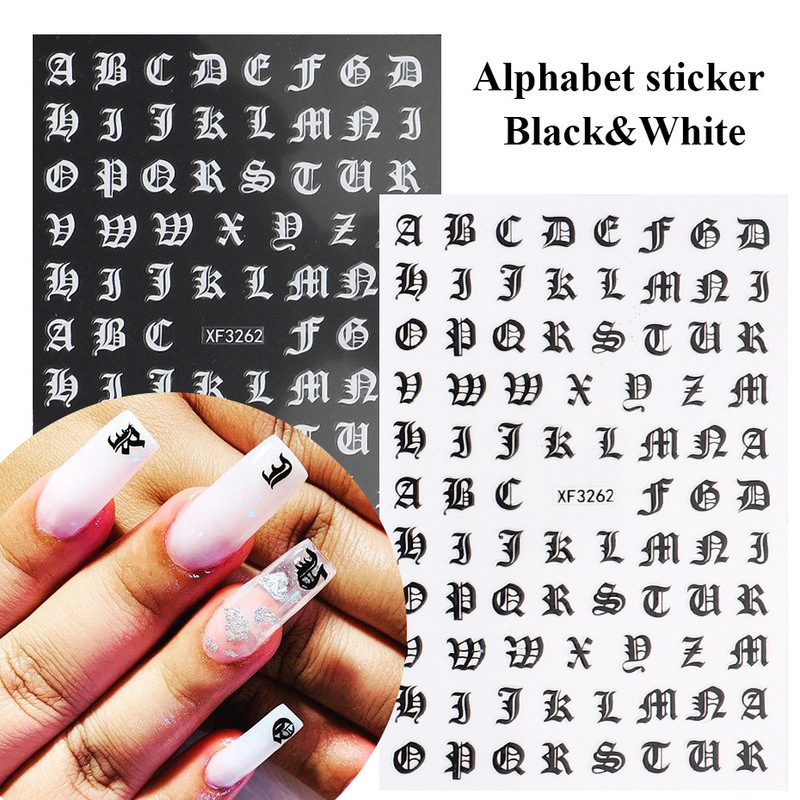 Cross-border source nail paste paper Net red with 8-color abstract English alphabet stickers art retro nail paste nail nail nail