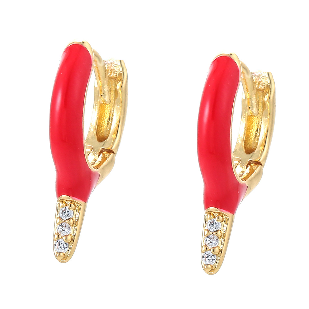 3g Weight Earrings Classification Housewarming, Anniversary, Business, Wedding, Travel, Birthday, Festival Occasion Copper Material Geometric Pattern Unisex Gender Inlaid Zircon Design Fashion Style White, Pink, Red, Green, Blue, Yellow, Black Color Fashion Oil Drop Enamel Copper Earrings 无