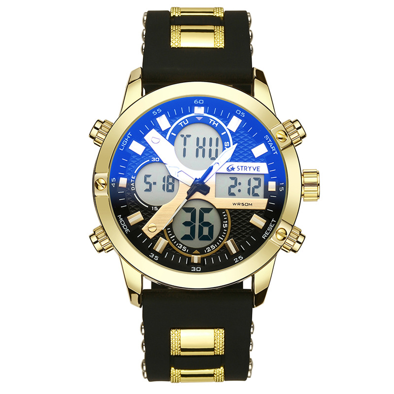 STRYVE hombres multi-función Deportes impermeable reloj electrónico Calendario de cuarzo reloj de cuarzo luminoso S8021