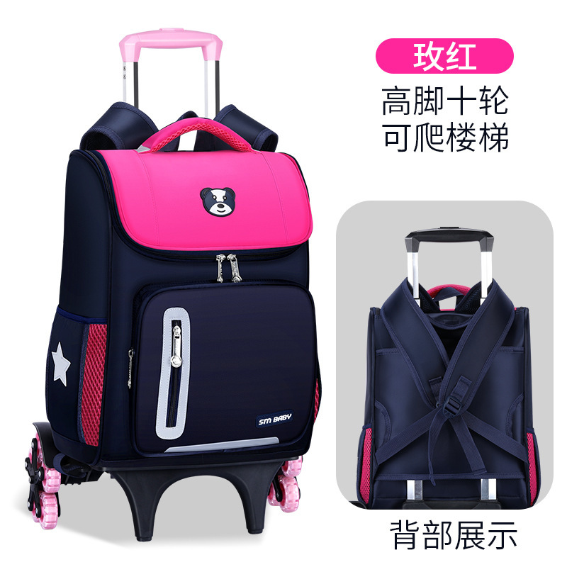 Fábrica de la escuela primaria estudiante carretilla mochila personalizada de tres ruedas de seis ruedas desmontable de doble uso escalera escalada personalizada impresa LOGO