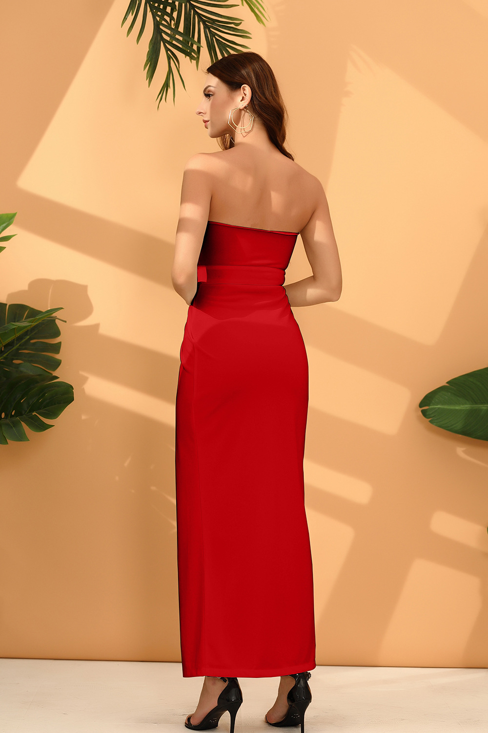 Women's Ball Gown Elegant Boat Neck Zipper Sleeveless Solid Color Midi Dress Banquet display picture 23