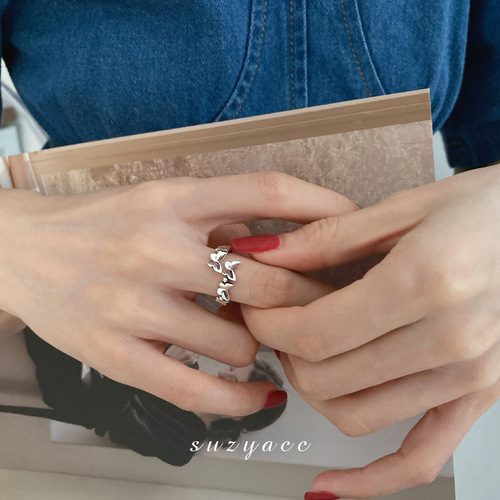 Korean Butterfly Old Open Ring Women's S925 Silver Fashion Personality Simple Ins Trendy Index Finger Ring