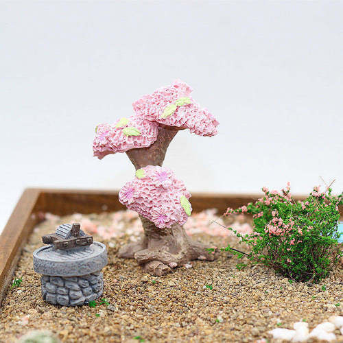 Colorful Flower Tree Micro Landscape Succulents Sand Table Artificial Cherry Blossom Tree Resin Craft Ornament