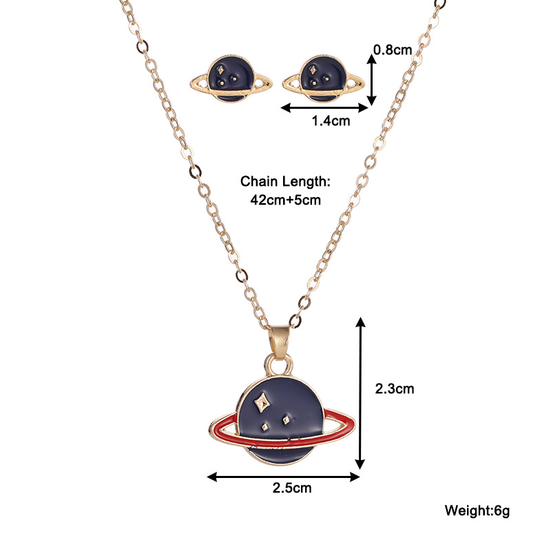 Japanische Kleine Frische Blaue Planeten Ohrringe All-match-stern Geometrischer Runder Anhänger Lange Halskette Schmuck Set display picture 1