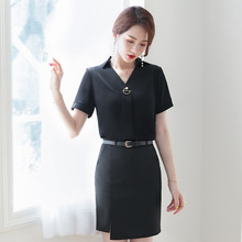 夏季黑色衬衫短袖面试半袖衬衣女韩版商务工作服工装职业ol正装