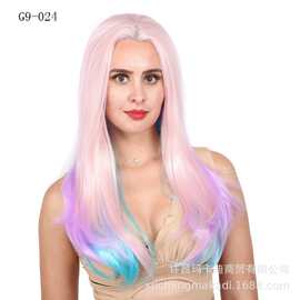 13*2Lace wig 欧美彩色长卷发女士化纤高温丝假发头套  现货批发