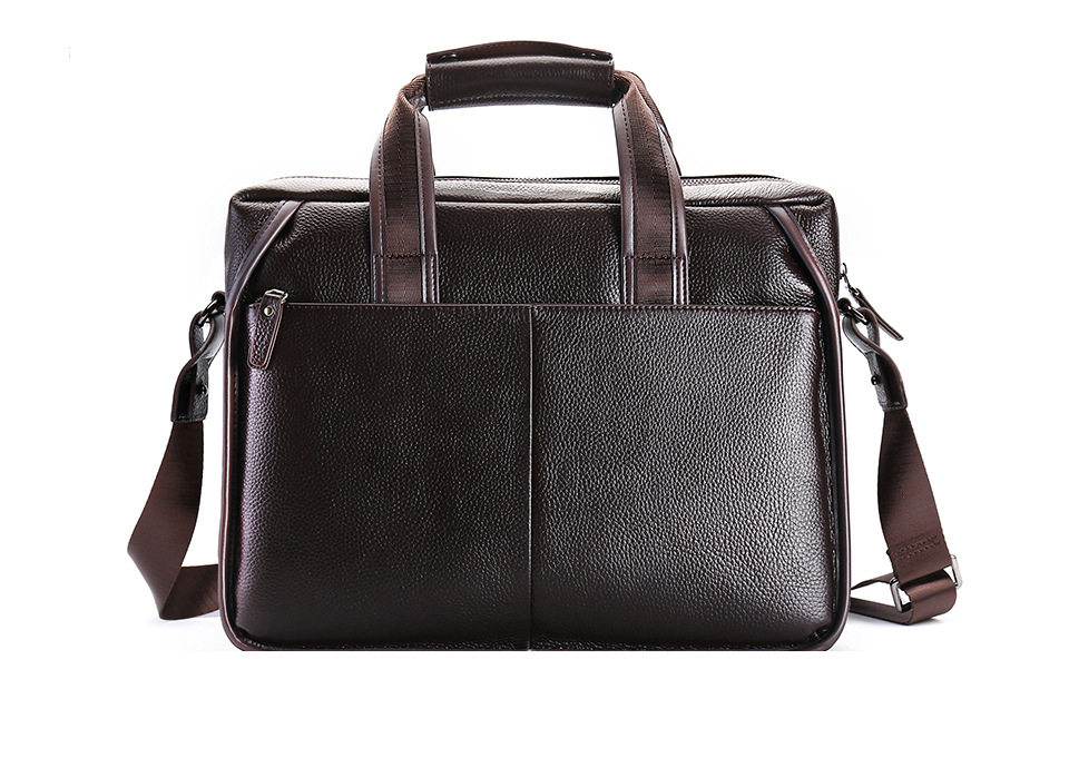 Túi đeo chéo nam da bò thật vân vải thiều, túi đeo vai ngang kiêm túi xách công sở 37×27×9 cm — Màu cà phê, Màu đen chi tiết 13