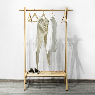 日式简约衣帽架卧室小型落地单杆式实木挂衣架家用现代收纳整理架|ms