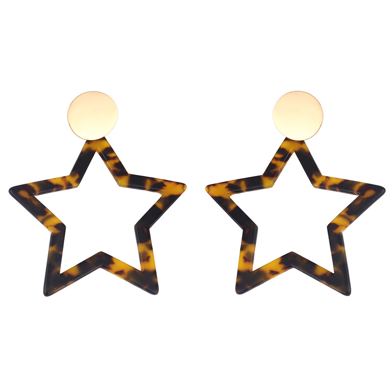 New Fashion Acetate Plate Creative Geometric Pentagram Leopard Earrings Wholesale display picture 4