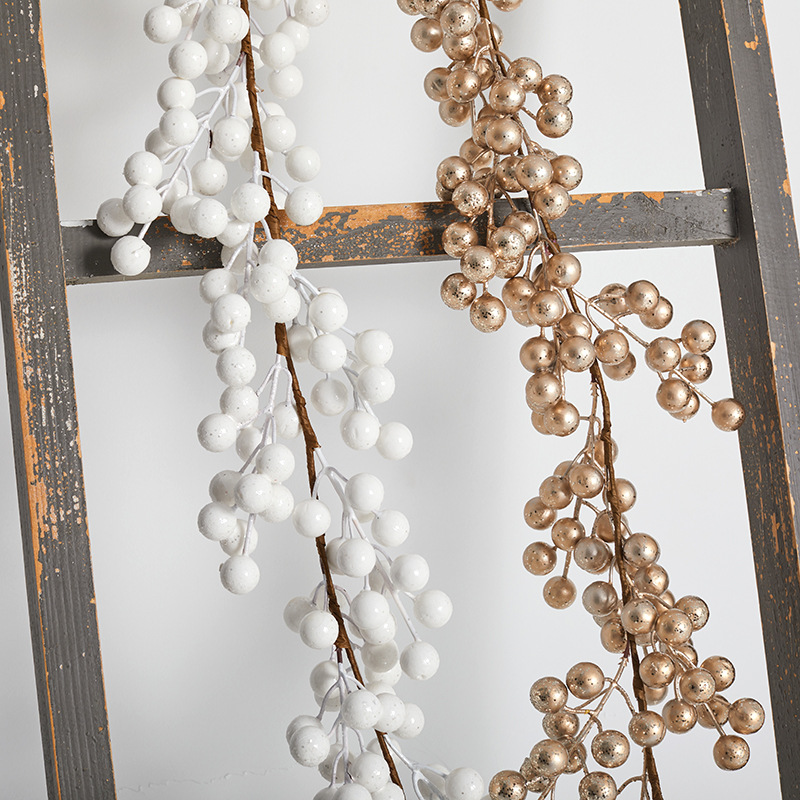 Navidad fruta roja fruta dorada fruta blanca caña decoración de Navidad colgar simulación de fruta decoración caña colgar puerta de escalera