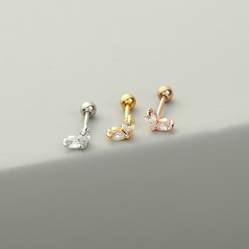 Fashion Moon Copper Ear Studs Inlay Zircon Copper Earrings 1 Piece