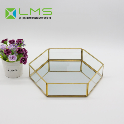 Glass jewelry storage box, minimalist hexagonal tray, skincare storage tray, baking pastry display dessert stand