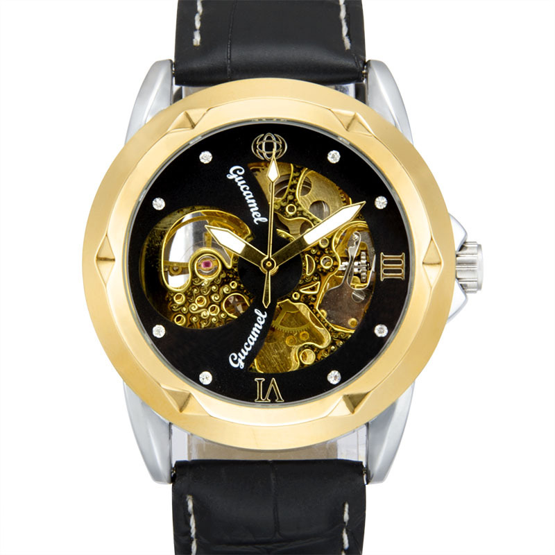 厂家销售古驼手表 镂空男士手表 钢带皮带时尚商务全自动机械表|ru