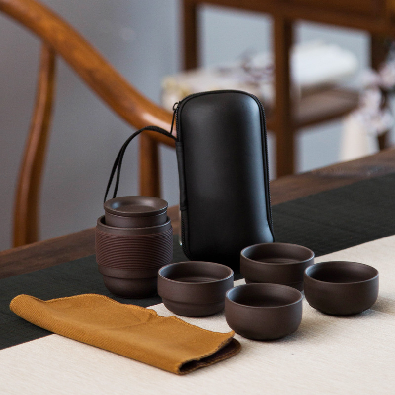 紫砂旅行茶具套裝便攜式快客杯戶外壹壺四杯隨身功夫茶具定制logo