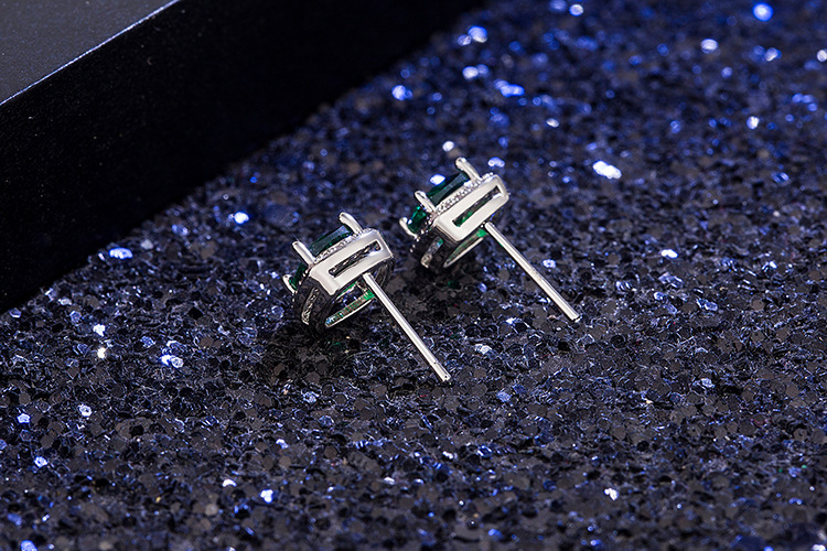Fashion Square Diamond-set Zircon Emerald Copper Earrings display picture 4