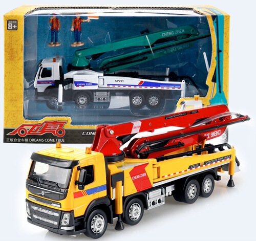 Caipo alloy pump truck model cement pouring engineering vehicle sound and light retractable children's toy car ornaments cross-border wholesale