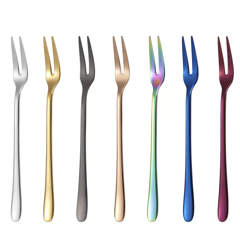 源头厂家韩式创意304不锈钢水果叉 现货甜品蛋糕叉水果签点心叉