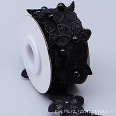 En stock 3,3 cm de una sola capa de flores bordadas de seis pétalos de flores orden perla encaje de organza de encaje ropa de falda de DIY