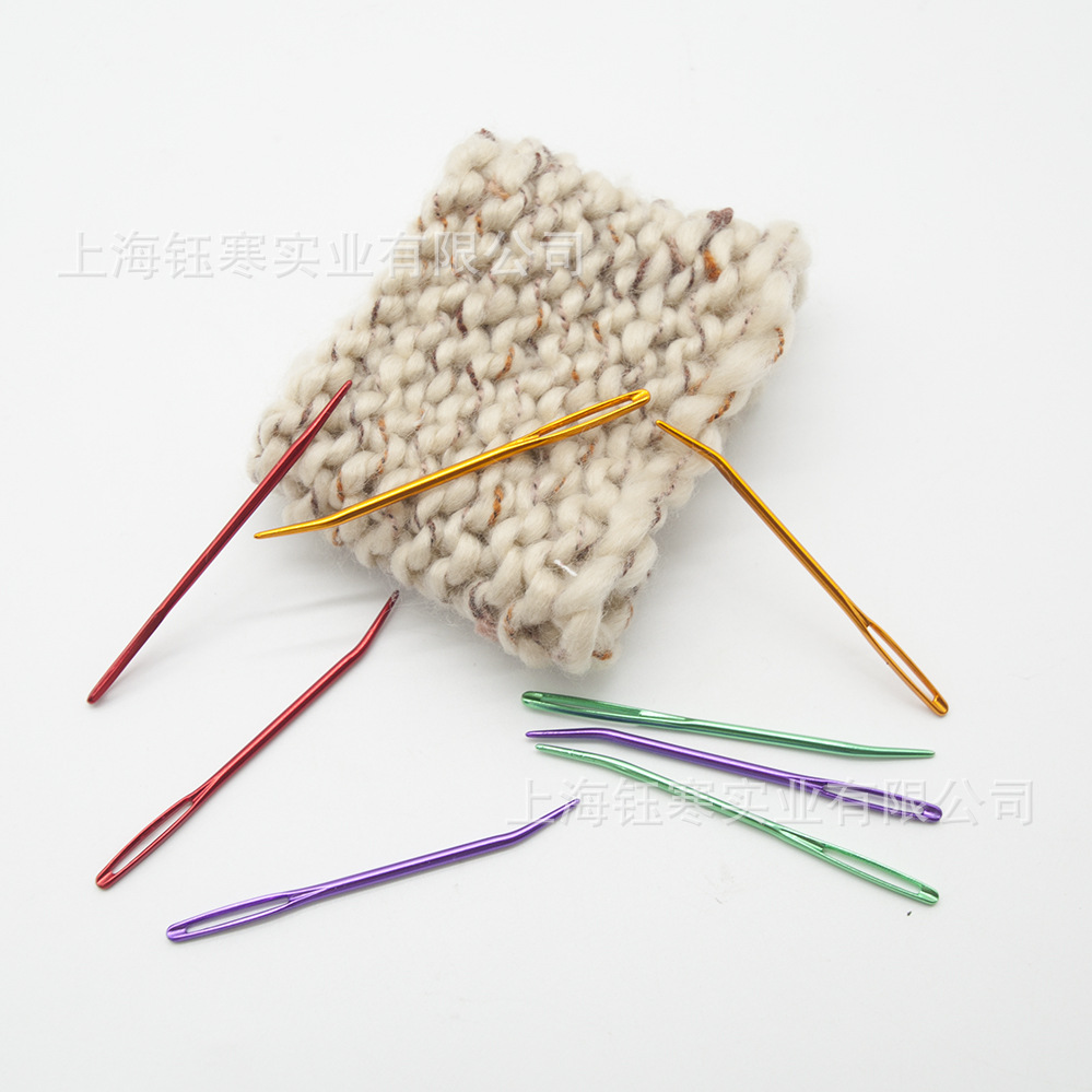 Agujas curvas de aluminio de ojo grande para tejer lana gruesa y reparación