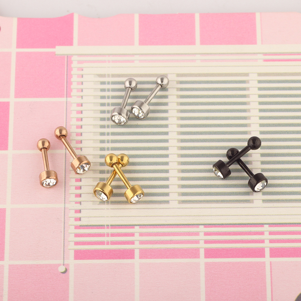 Fashion Solid Color Stainless Steel Inlay Artificial Gemstones Ear Studs 1 Piece