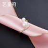 Golden fashionable brand quality ring from pearl, silver 925 sample, diamond encrusted, on index finger