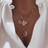 Fashionable pendant, necklace, chain, set, European style, flowered